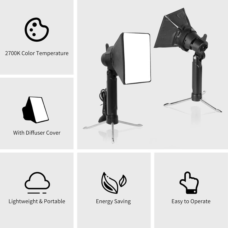 Meking Mini Softbox Photography Lighting Kit, 2700K Tabletop Led Lamp Continuous Warm Lighting System for Small Product Photo Video Studio Shooting, 2 Pieces - Image 4