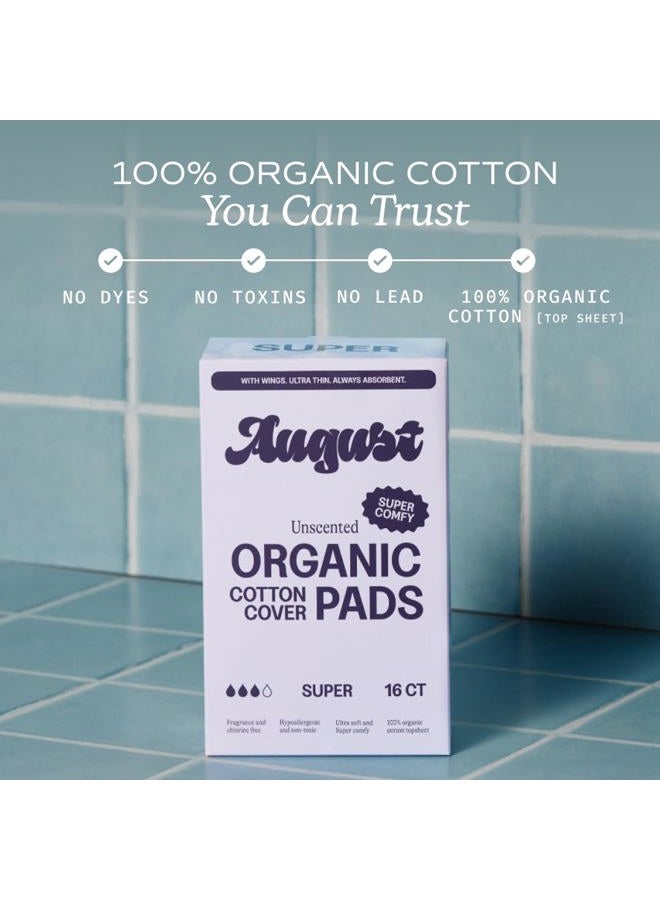 August Super Cotton Menstrual Pads, 72-Pack Ultra Thin Pads with Wings, Hypoallergenic Sanitary Napkins with Organic Cotton Topsheet, Compostable Wrappers, Toxin Free, Fragrance Free - Image 2
