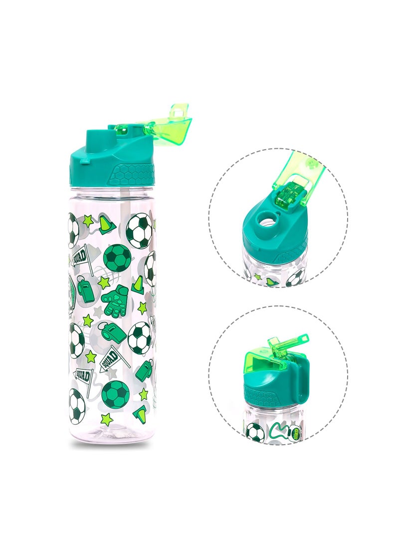 Eazy Kids Eazy Kids Tritan Water Bottle w/ 2in1 drinking Flip lid and Sipper Soccer-Green 650ml  - Image 1