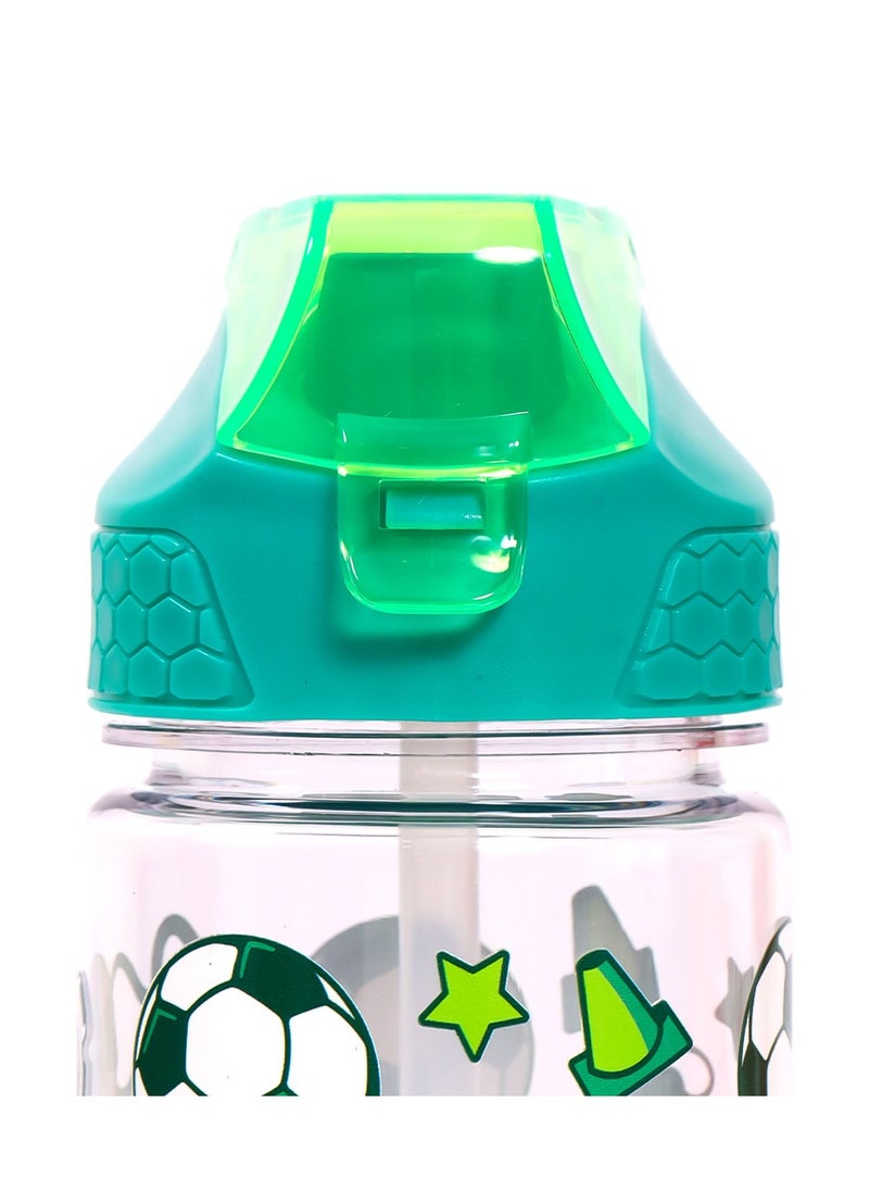 Eazy Kids Tritan Water Bottle w/ 2in1 drinking Flip lid and Sipper Soccer-Green 650ml