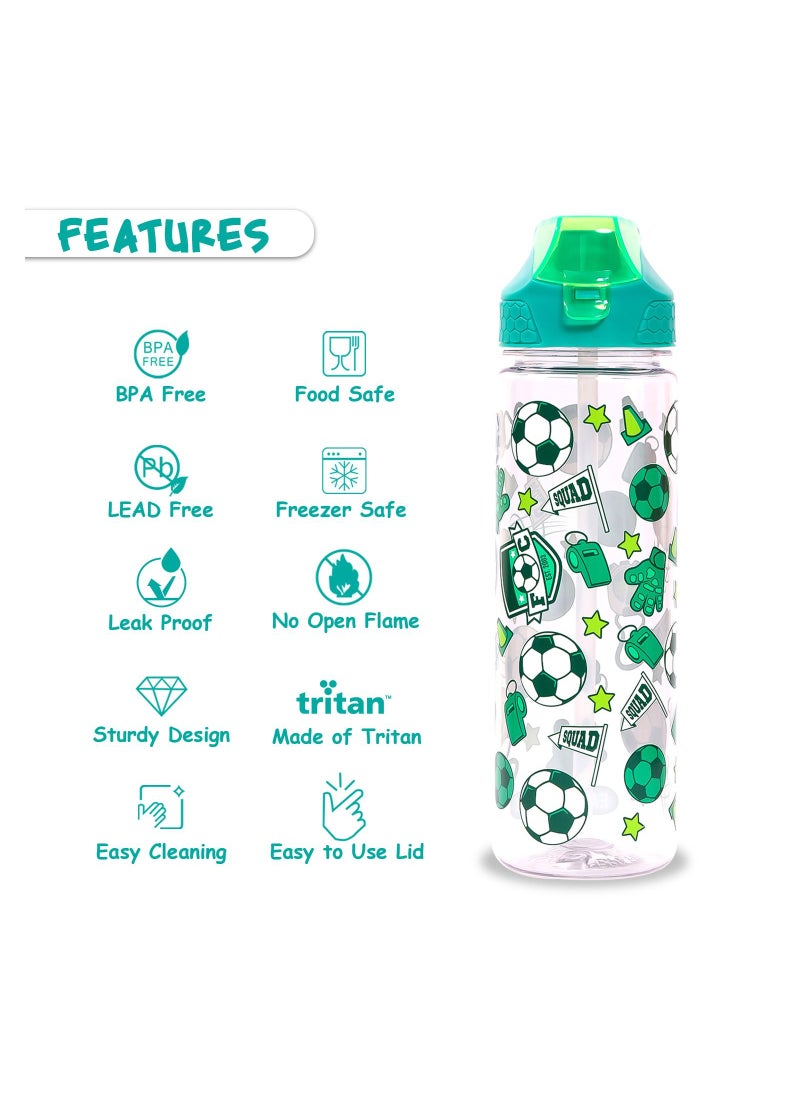 Eazy Kids Eazy Kids Tritan Water Bottle w/ 2in1 drinking Flip lid and Sipper Soccer-Green 650ml  - Image 5