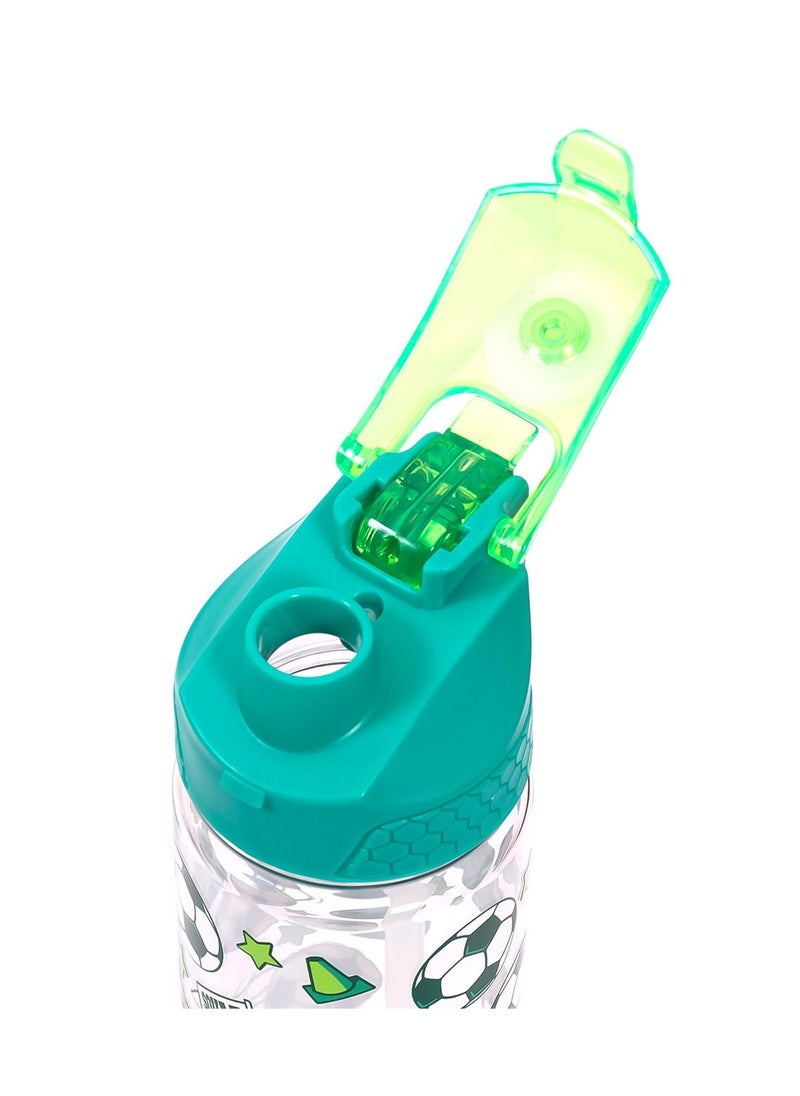 Eazy Kids Tritan Water Bottle w/ 2in1 drinking Flip lid and Sipper Soccer-Green 650ml