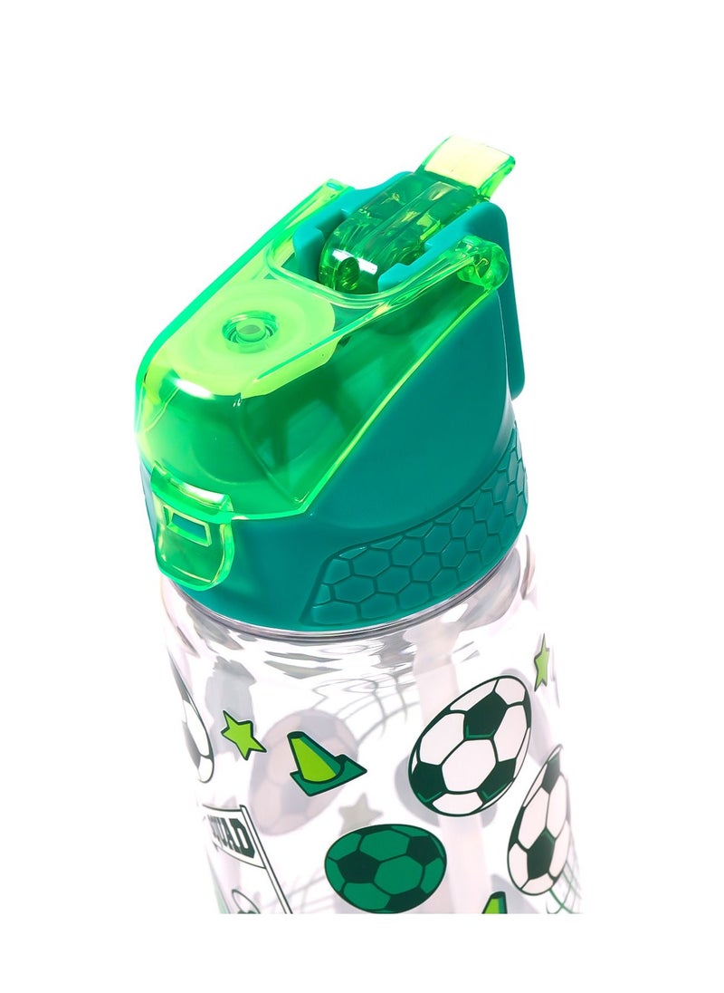 Eazy Kids Tritan Water Bottle w/ 2in1 drinking Flip lid and Sipper Soccer-Green 650ml