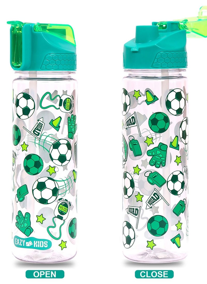 Eazy Kids Tritan Water Bottle w/ 2in1 drinking Flip lid and Sipper Soccer-Green 650ml