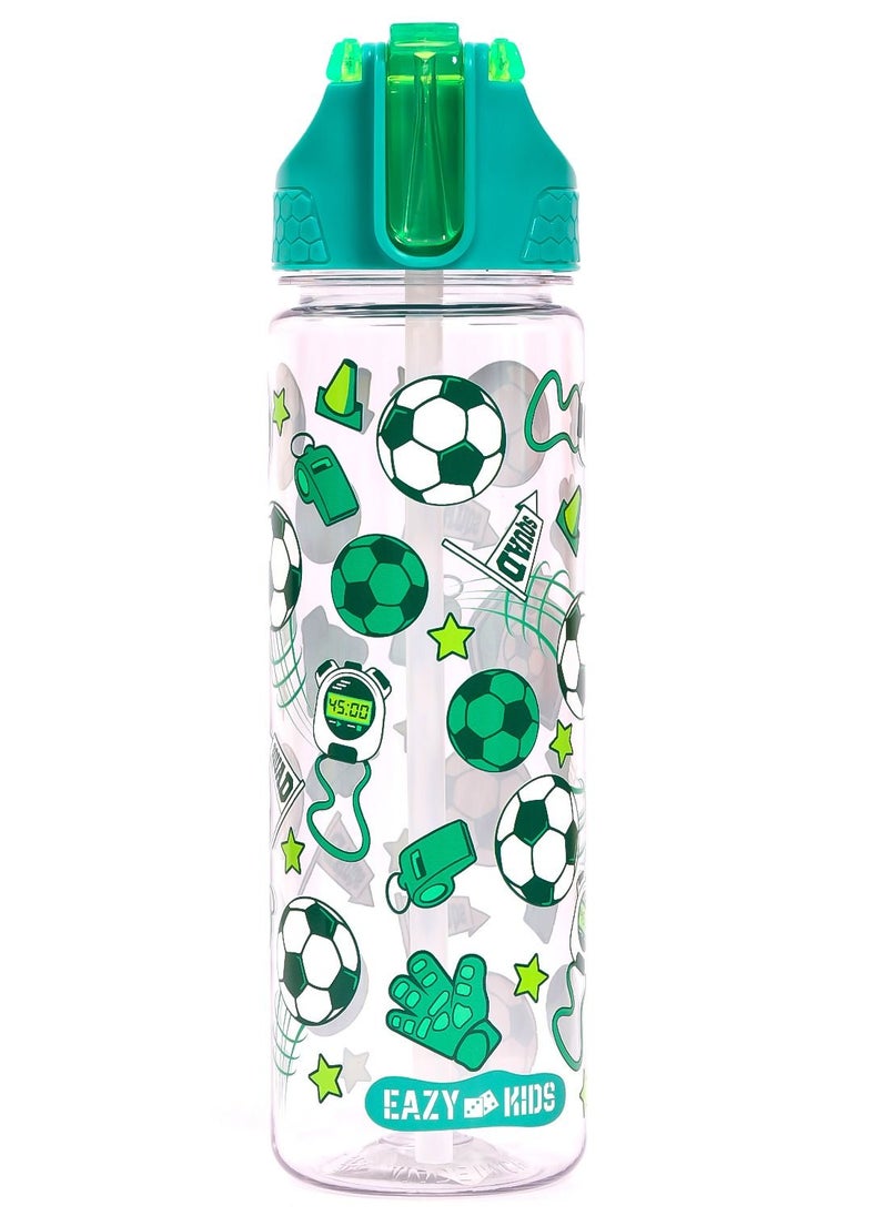 Eazy Kids Tritan Water Bottle w/ 2in1 drinking Flip lid and Sipper Soccer-Green 650ml