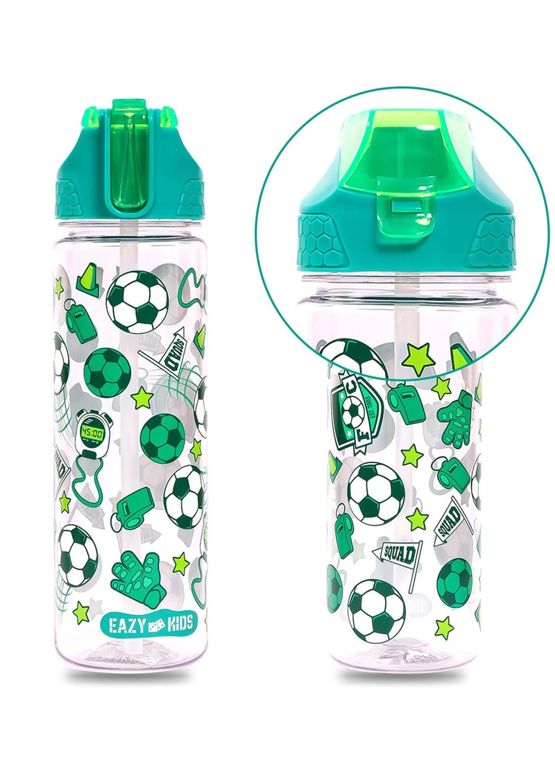 Eazy Kids Tritan Water Bottle w/ 2in1 drinking Flip lid and Sipper Soccer-Green 650ml