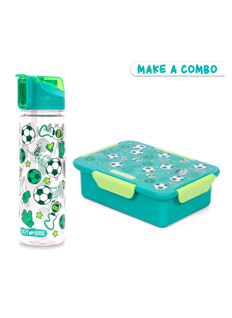 Eazy Kids Tritan Water Bottle w/ 2in1 drinking Flip lid and Sipper Soccer-Green 650ml