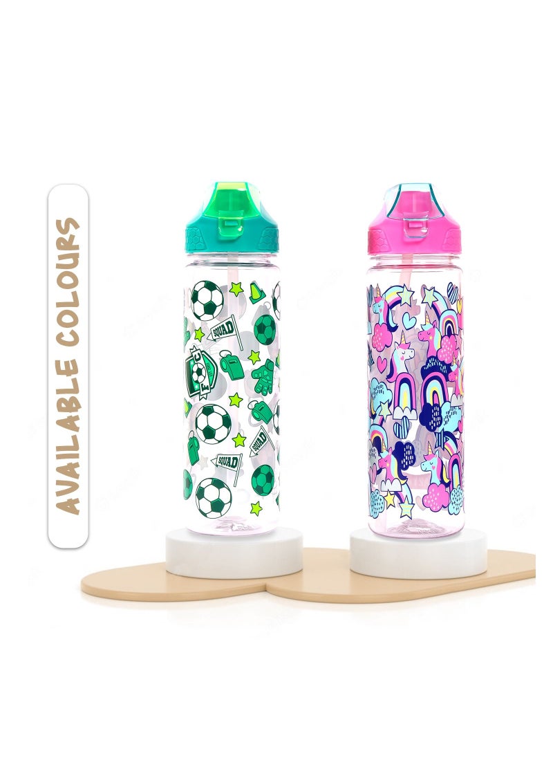 Eazy Kids Tritan Water Bottle w/ 2in1 drinking Flip lid and Sipper Soccer-Green 650ml
