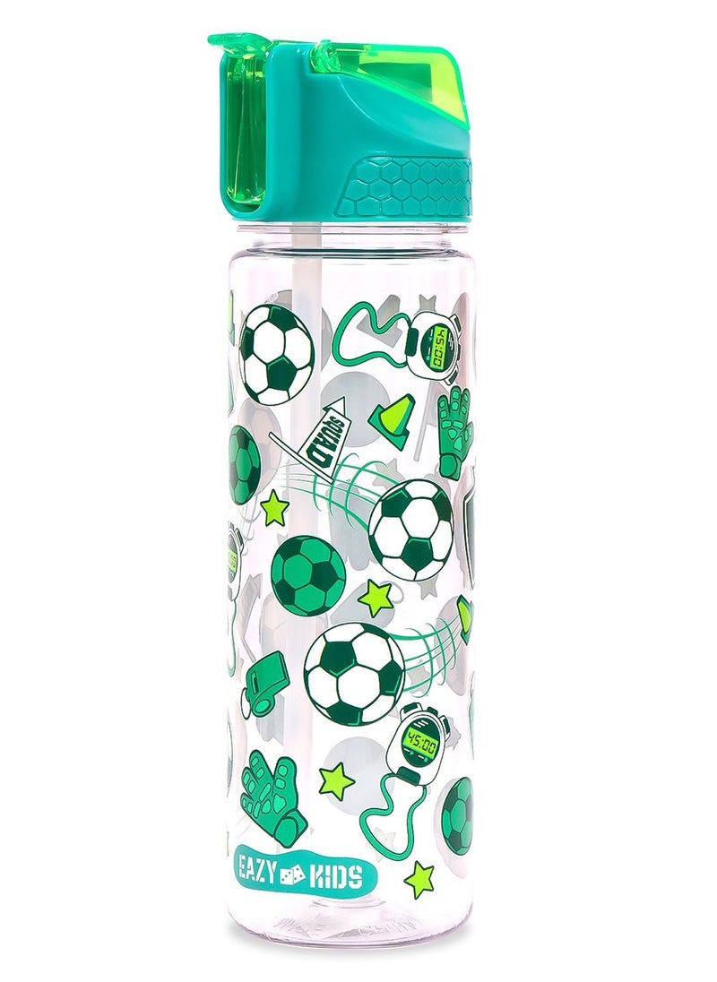 Eazy Kids Eazy Kids Tritan Water Bottle w/ 2in1 drinking Flip lid and Sipper Soccer-Green 650ml  - Image 3
