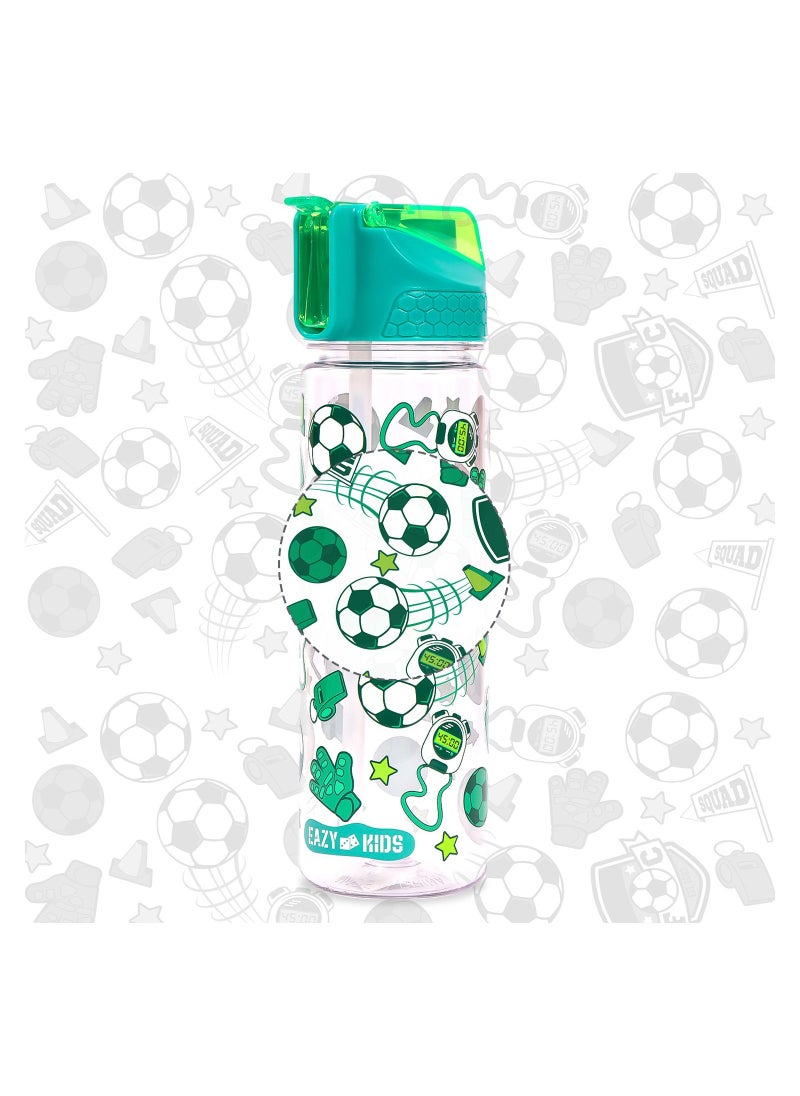 Eazy Kids Eazy Kids Tritan Water Bottle w/ 2in1 drinking Flip lid and Sipper Soccer-Green 650ml  - Image 4