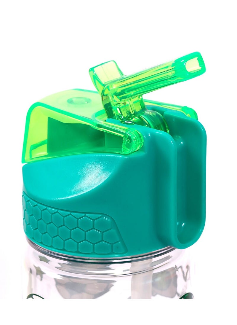 Eazy Kids Tritan Water Bottle w/ 2in1 drinking Flip lid and Sipper Soccer-Green 650ml