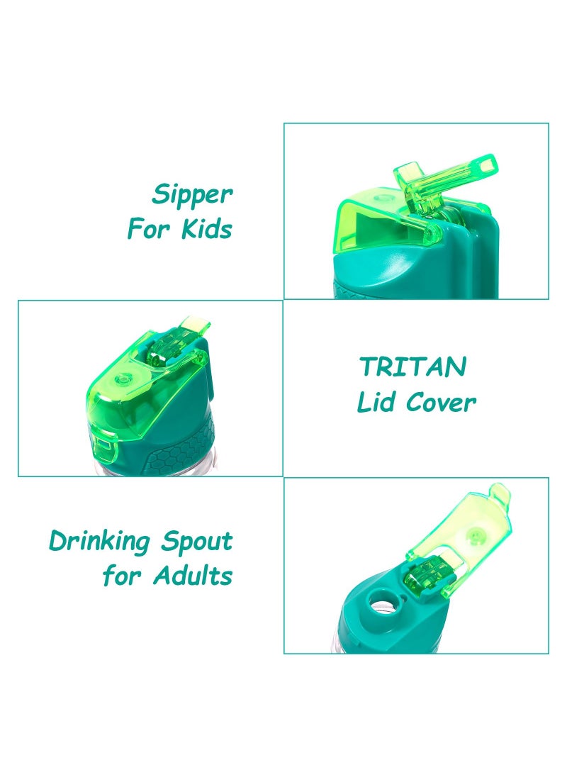 Eazy Kids Tritan Water Bottle w/ 2in1 drinking Flip lid and Sipper Soccer-Green 650ml