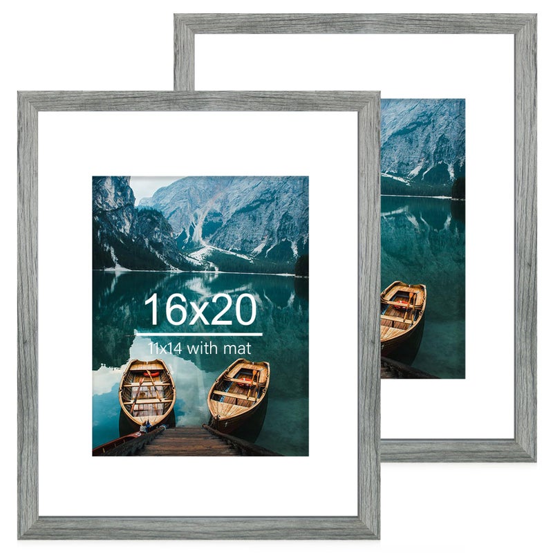 مجموعة إطارات هونجي 16x20 من 2 بتصميم خشبي رمادي ريفي لعرض صورة 16 x 20 بدون إطار أو صورة 11x14 مع إطار للتعليق عموديًا وأفقيًا
