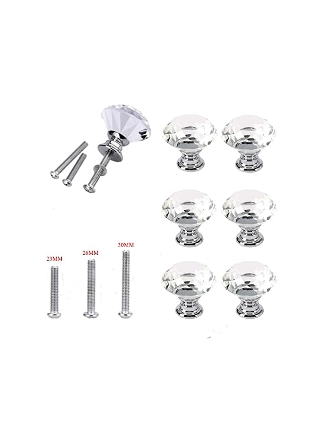 PROMASS 40mm Crystal Glass Diamond Cut Door Knob & Cabinet Handle with Screw, Drawer Handles Knobs - Image 2
