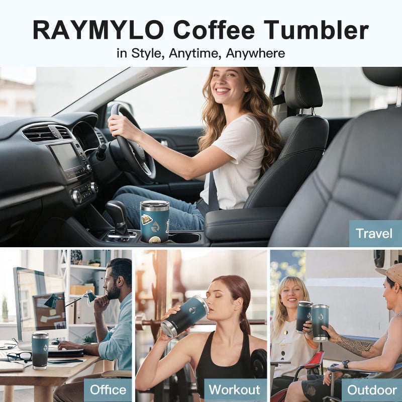 RAYMYLO Insulated Stainless Steel Travel Mug for Hot/Cold Coffee, 20 oz Tumbler with BPA-Free Detachable Slider Lid, Travel Coffee Cup with Lid Fits Most Car cup holder, Indigo/Black - Image 5