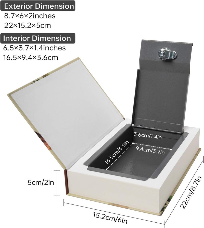 PACOLO كتاب آمن لنقل الورق الحقيقي، مجوف مع حجرة سرية مخفية، قفل مفتاح، 8.7"×6"×2" (مفتاح أليس) - Image 2