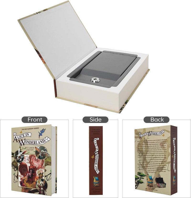 PACOLO كتاب آمن لنقل الورق الحقيقي، مجوف مع حجرة سرية مخفية، قفل مفتاح، 8.7"×6"×2" (مفتاح أليس) - Image 3