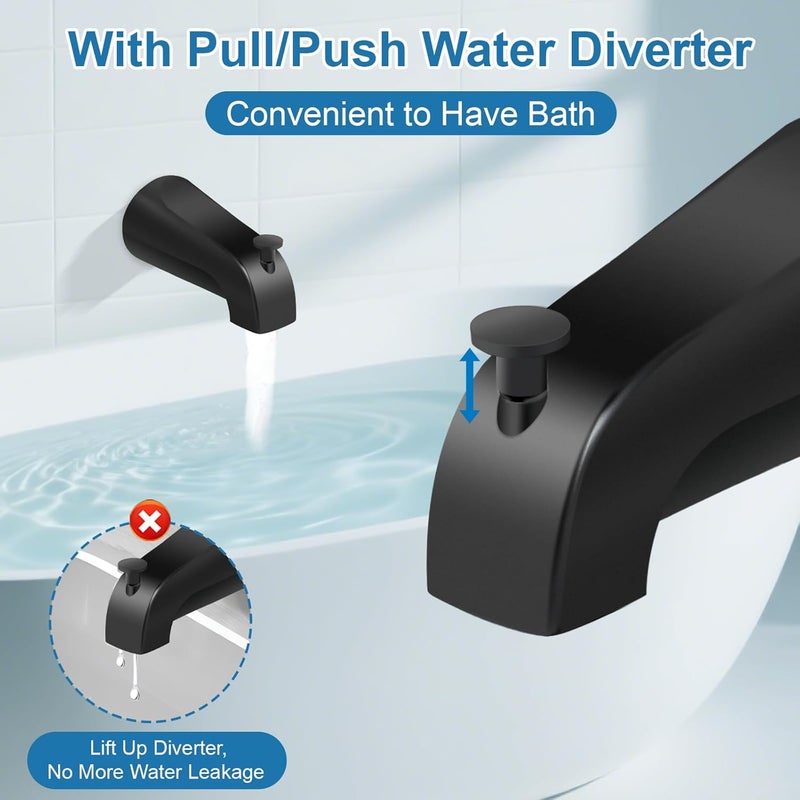 Coolfell 5 1/4 Inch Bathroom Matte Black Tub Spout, Compatible with Westbrass E531D-1F-62, Bathtub Faucet for Wall Front Mount,Tub Spout with Shower Diverter for 1/2'' IPS Inside Thread - Image 4
