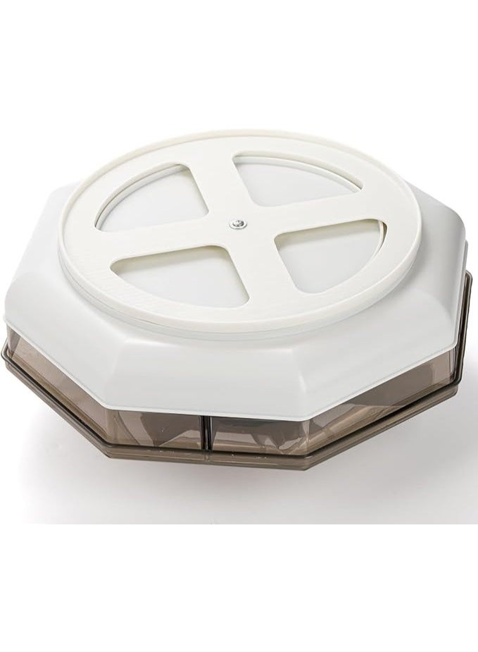 DUNISO Rotating Snack Tray with Lid, Plastic Divided Serving Dishes, 5 Compartment Round Appetizer Platter,Waterproof, Detachable，for Dried Fruits, Nuts, Candies, Veggie, Cookies - Image 4