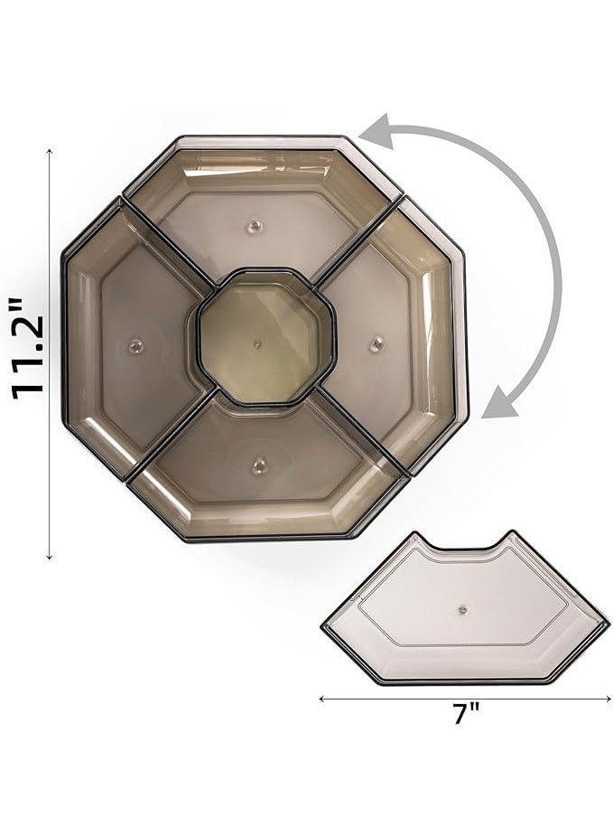 DUNISO Rotating Snack Tray with Lid, Plastic Divided Serving Dishes, 5 Compartment Round Appetizer Platter,Waterproof, Detachable，for Dried Fruits, Nuts, Candies, Veggie, Cookies - Image 2