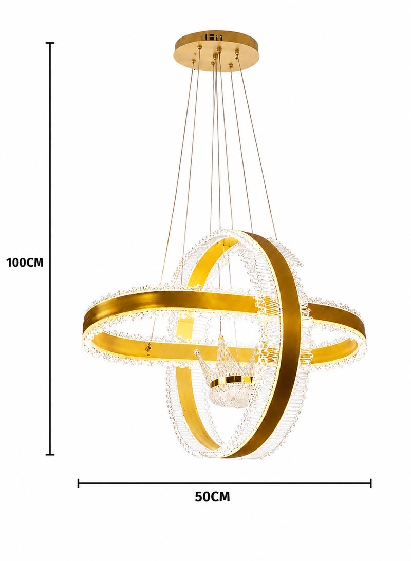 AL THURAYAT Modern Gold LED Ceiling Chandelier 50cm – Interlocking Ring Design with Remote Control, Luxury Living Room & Hall Ceiling Light - Image 4