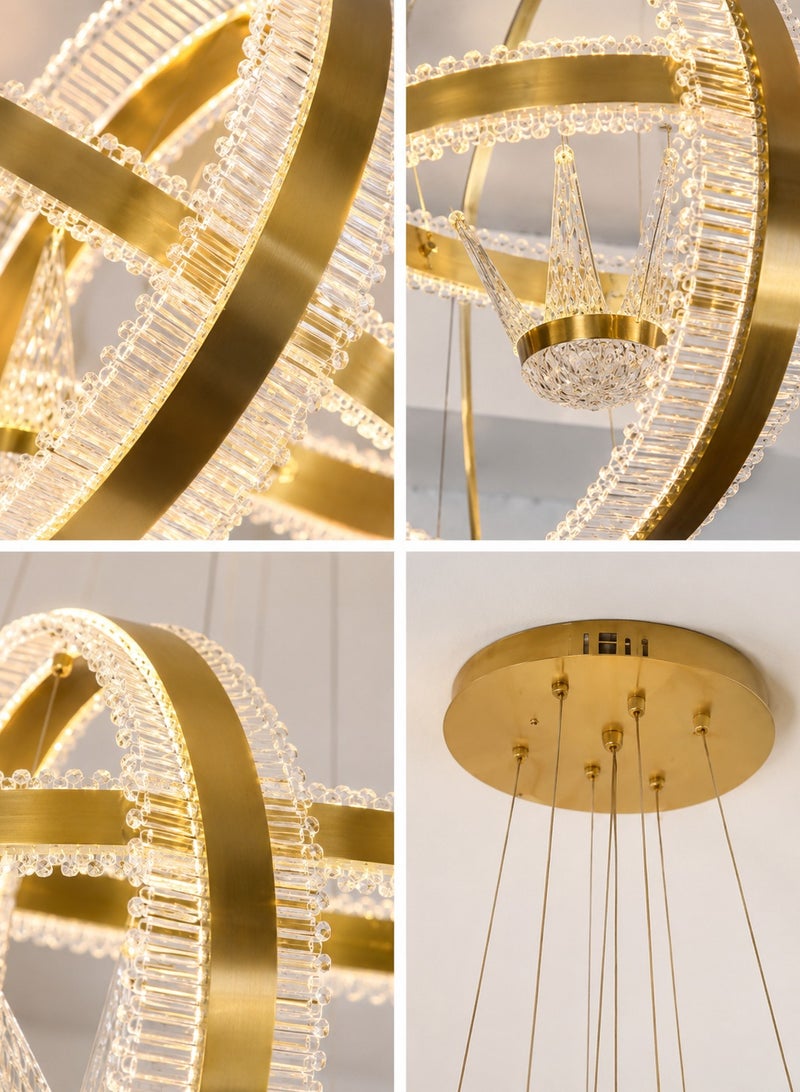 AL THURAYAT Modern Gold LED Ceiling Chandelier 50cm – Interlocking Ring Design with Remote Control, Luxury Living Room & Hall Ceiling Light - Image 3