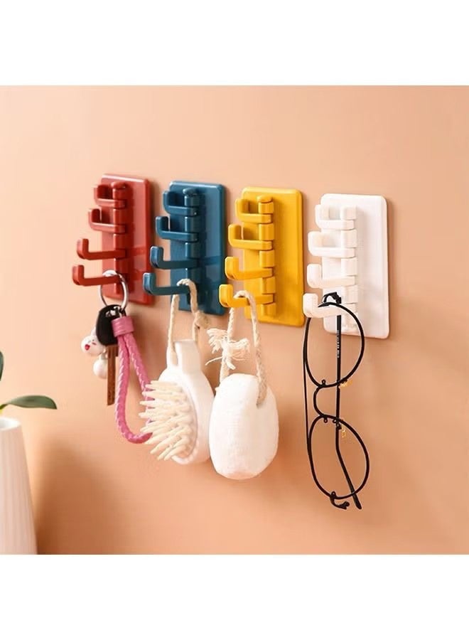 واي جيه خطاف ذاتي اللصق بالحائط المكون من 4 قطع، شماعة حامل فوق الباب مع 4 خطاطيف لتعليق المناشف المعبأة مفاتيح ثوب، رف تخزين بالحائط متعدد الوظائف لمكتب حمام المطبخ المنزلي (9.5 × 5.6 سم) - Image 3