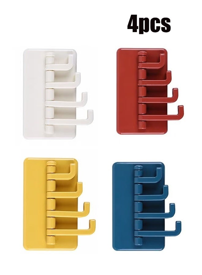 واي جيه خطاف ذاتي اللصق بالحائط المكون من 4 قطع، شماعة حامل فوق الباب مع 4 خطاطيف لتعليق المناشف المعبأة مفاتيح ثوب، رف تخزين بالحائط متعدد الوظائف لمكتب حمام المطبخ المنزلي (9.5 × 5.6 سم) - Image 1