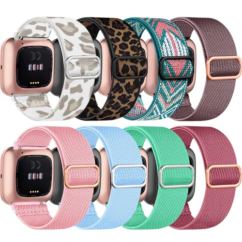 Zspoly 8 Pack Elastic Bands Compatible with Fitbit Versa, Adjustable Nylon Braided Strap Solo Loop Sport Replacement Wristband for Women & Men Smart Watch - Image 1