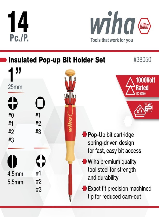 Wiha 38050 14 Piece Insulated Pop-up Bit Holder Set Slotted, Phillips, Square, Pozidriv. - Image 3