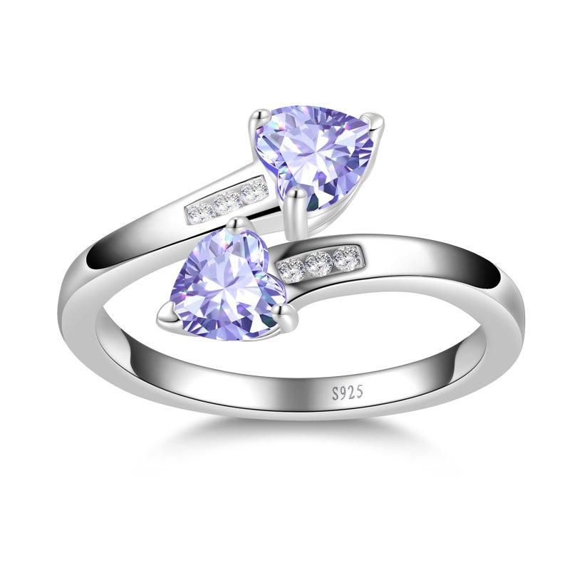 Yaresul Adjustable Light Purple Ring for Women Heart Promise Ring 925 Sterling Silver June Birthstone Women Open Ring Stackables Statement - Image 2