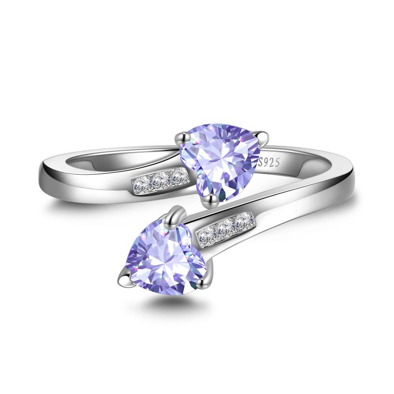 Yaresul Adjustable Light Purple Ring for Women Heart Promise Ring 925 Sterling Silver June Birthstone Women Open Ring Stackables Statement - Image 3