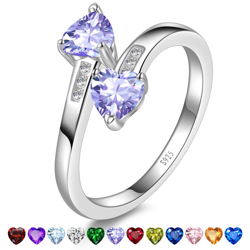 Yaresul Adjustable Light Purple Ring for Women Heart Promise Ring 925 Sterling Silver June Birthstone Women Open Ring Stackables Statement - Image 1