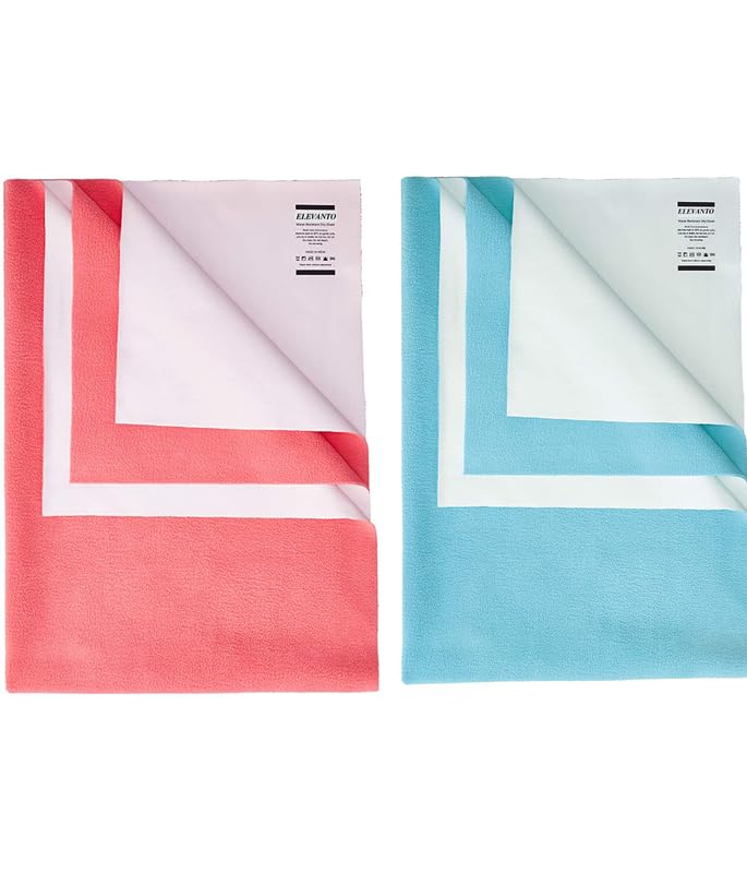 ELEVANTO Baby Anti-Piling Fleece Extra Absorbent Instant Dry Sheet for Baby, Baby Bed Protector, Waterproof Sheet, Small Size 50x70cm, Pack of 2, Sky & SELMON - Image 1