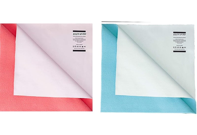 ELEVANTO Baby Anti-Piling Fleece Extra Absorbent Instant Dry Sheet for Baby, Baby Bed Protector, Waterproof Sheet, Small Size 50x70cm, Pack of 2, Sky & SELMON - Image 2