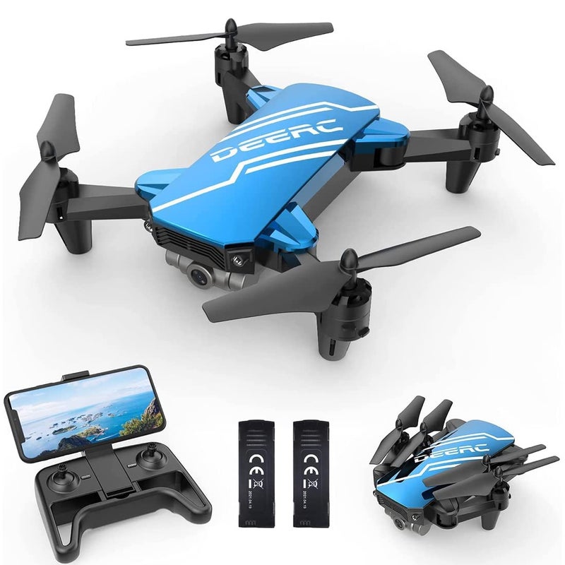 DEERC D20 Mini Drone for Kids with 720P HD FPV Camera Remote Control Toys Gifts for Boys Girls with Altitude Hold, Headless Mode, One Key Start Speed Adjustment, 3D Flips 2 Batteries, Blue - Image 1