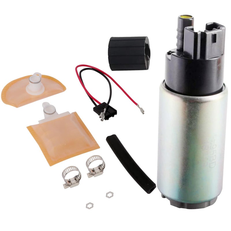 MUCO New 255LPH High Flow Intank Electric Fuel Pump with Strainer/Filter + Rubber Gasket/Hose + Stainless Steel Clamps + Universal Connector Wiring Harness MCP-203A
