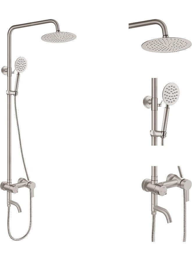 Aolemi Outdoor Shower Faucet SUS304 Triple Function Brushed Nickel Wall Mounted Stainless Steel Shower Fixture Kit with Hand Spray 8" Rain Shower Head - Image 1
