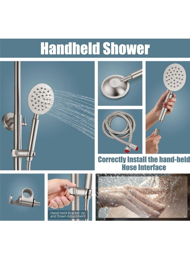Aolemi Outdoor Shower Faucet SUS304 Triple Function Brushed Nickel Wall Mounted Stainless Steel Shower Fixture Kit with Hand Spray 8" Rain Shower Head - Image 5
