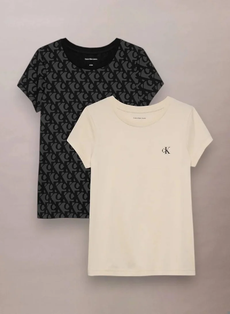 Calvin Klein Jeans Whitecap Gray / Ck Black 2-Pack Stripe Slim T-Shirts for Women | Best Price UAE