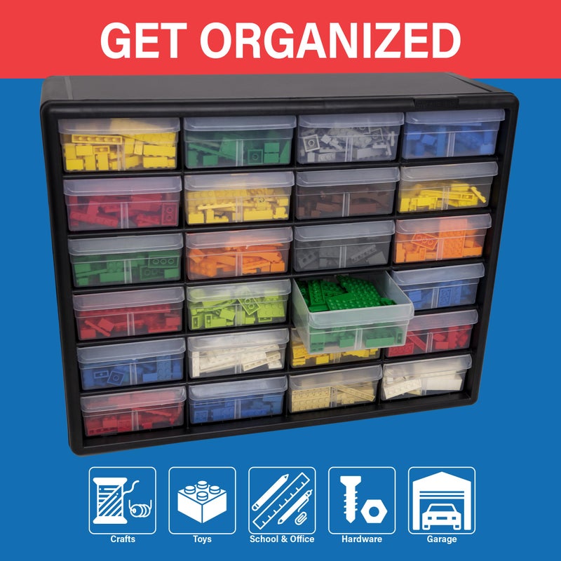 Akro-Mils 24-Drawer Plastic Drawer Storage Cabinet for Garage Organization, Bead Organizer, Building Bricks Storage, Teacher Toolbox, Makeup Organizer, 20" W x 6" D x 16" H, 10124 Black - Image 3