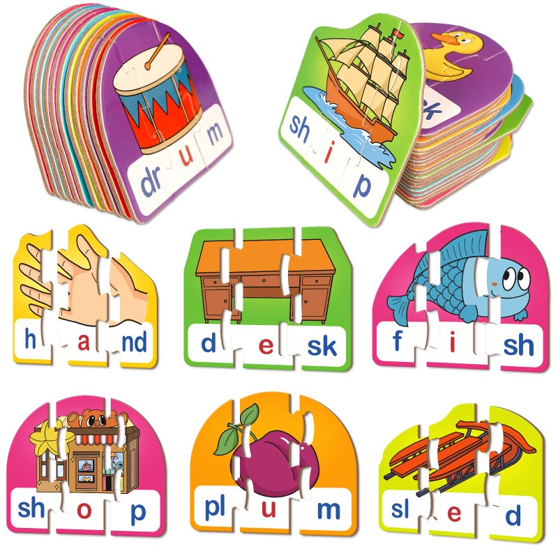 Kasfalci CVCC CCVC Puzzle Cards for Kids Word Phonics Games Speech Therapy Toys for Toddlers 4 Alphabet Letter Word Puzzles Learning Spelling Games - Image 3