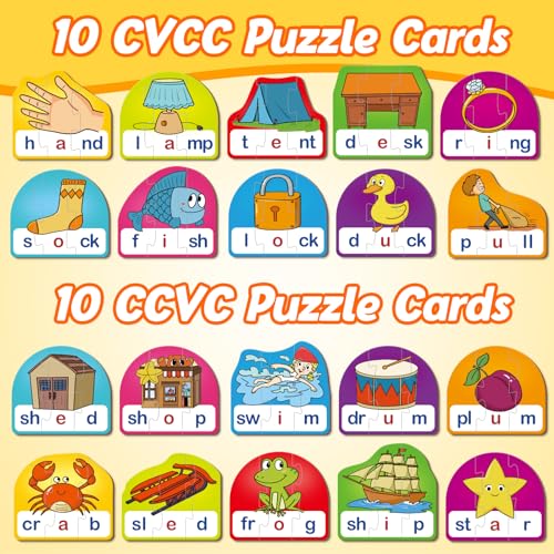 Kasfalci CVCC CCVC Puzzle Cards for Kids Word Phonics Games Speech Therapy Toys for Toddlers 4 Alphabet Letter Word Puzzles Learning Spelling Games - Image 5