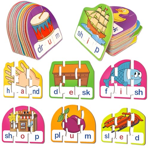 Kasfalci CVCC CCVC Puzzle Cards for Kids Word Phonics Games Speech Therapy Toys for Toddlers 4 Alphabet Letter Word Puzzles Learning Spelling Games - Image 1