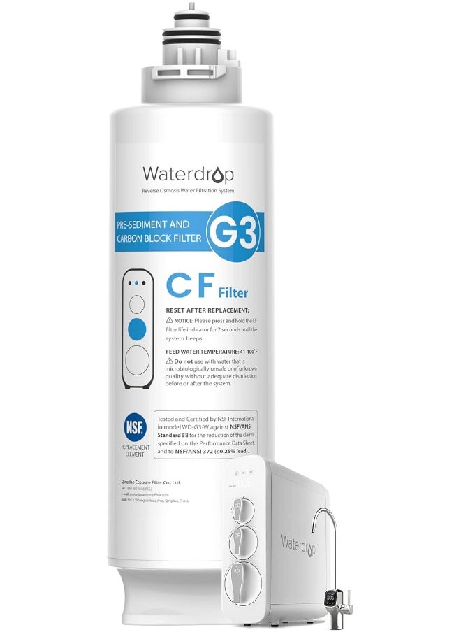 Waterdrop Waterdrop WD-G3-CF Filter, Replacement for WD-G3-W, WD-G3P600 and WD-G3P800-W Reverse Osmosis System, 6-month Lifetime, New Logo Design  - Image 1