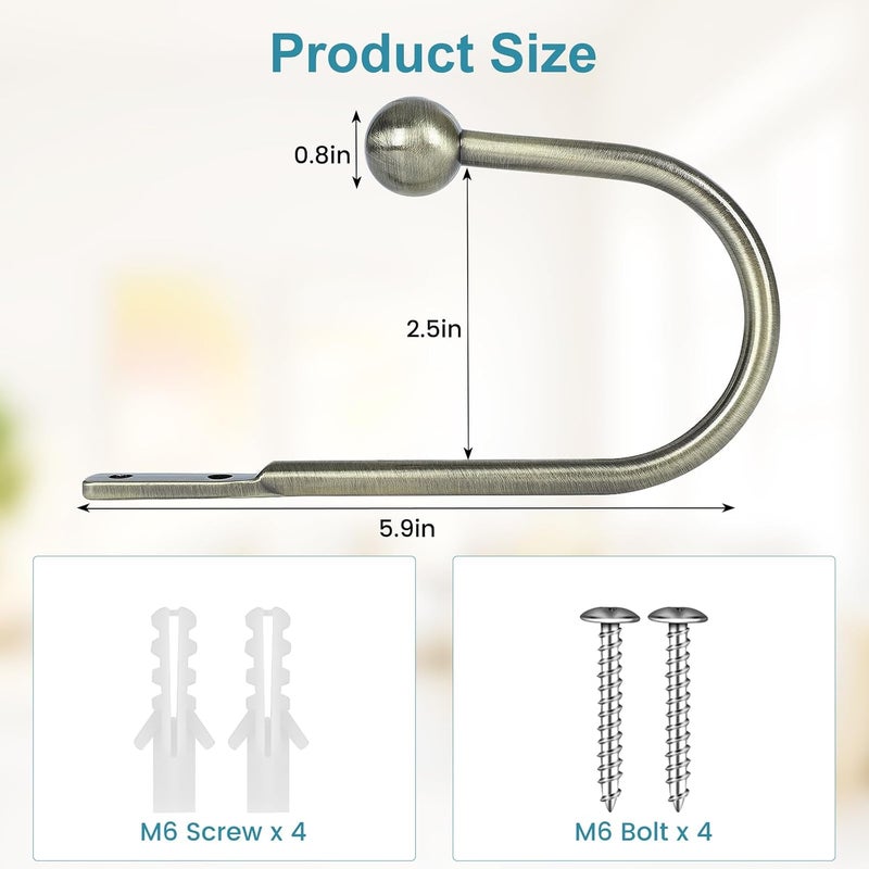 HIKMLK Simple Style Curtain Holdbacks 2pcs, 100% Aerospace-Grade Aluminum Alloy One-piece Construction Curtain Tiebacks, Wall Mounted 6" L x 3.2" W Metal Curtain Side Holder Pull Back Hooks - Image 4