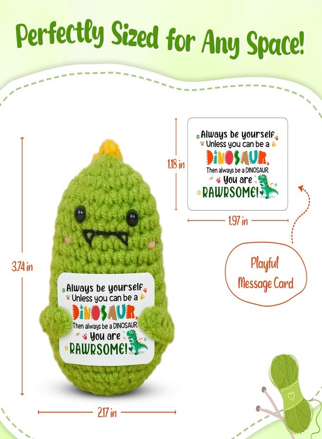 OASSIE Crochet Dinosaur Plush with Motivational Quote - Handmade Stuffed Dino Toy with “You are Rawrsome” Sign - Cute Inspirational Gift for Friends, Birthday or Cheer Up - Image 3
