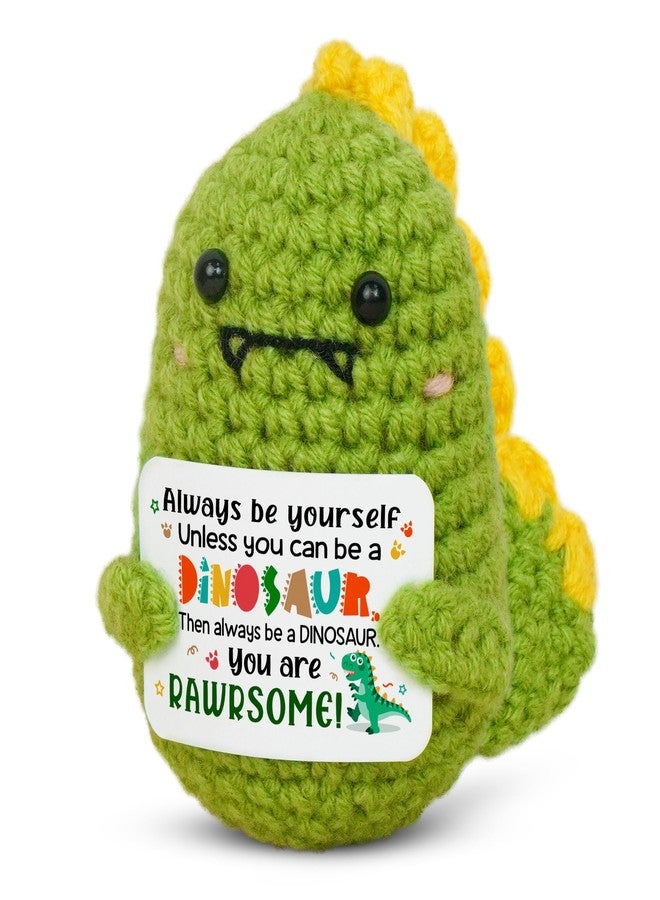 OASSIE Crochet Dinosaur Plush with Motivational Quote - Handmade Stuffed Dino Toy with “You are Rawrsome” Sign - Cute Inspirational Gift for Friends, Birthday or Cheer Up - Image 1