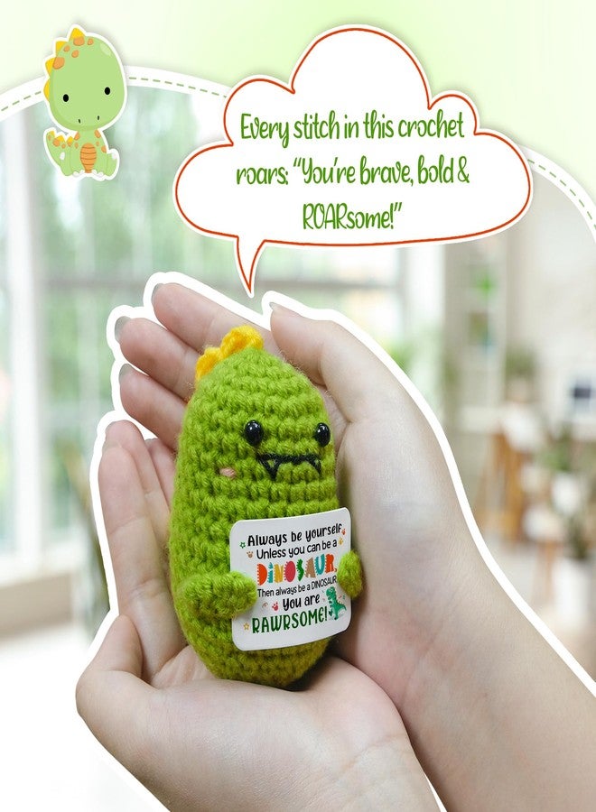 OASSIE Crochet Dinosaur Plush with Motivational Quote - Handmade Stuffed Dino Toy with “You are Rawrsome” Sign - Cute Inspirational Gift for Friends, Birthday or Cheer Up - Image 5