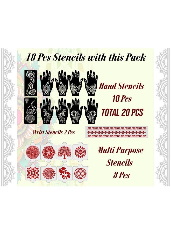 ivana's - Ivana's Set of 20 Pcs Combo Pack, Reusable Mehandi Design Sticker Stencils for Both Hand | Mehndi Stencil Sticker | Quick and Easy to Use, for Girls, Women, Kids & Teen, D-2257 - Image 1